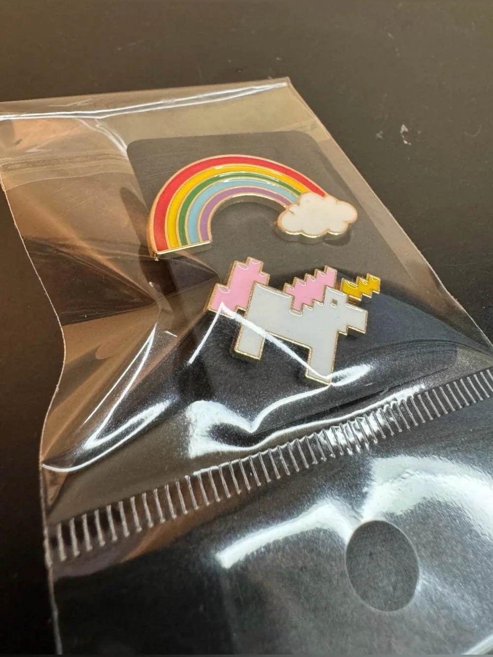Rainbow Unicorn Enamel Pin Pair 8-Bit Fantasy Gaming Retro Pink Rainbow